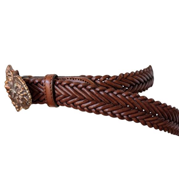 Vintage Leather Belt Braided Belt Metal Cherub Buckle 1995 - Picture 4 of 6
